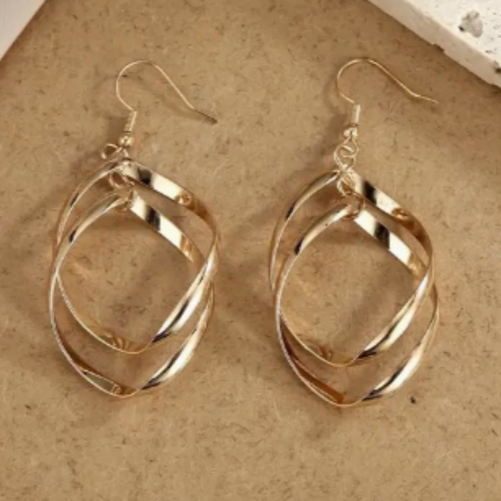 Gold Plated Twisted Dangle Earrings